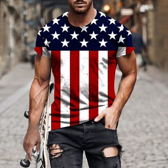 cllios Funny 4th of July Shirts for Men Patriotic Red White and Blue Graphic Tee Regular Fit Short Sleeve Workout Tops Independence Day Men's Gifts