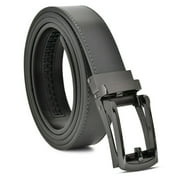 Mark Fred Black Leather Belts for Men Ratchet Dress Belt Custom Fit, Automatic Belt Buckle, No Holes