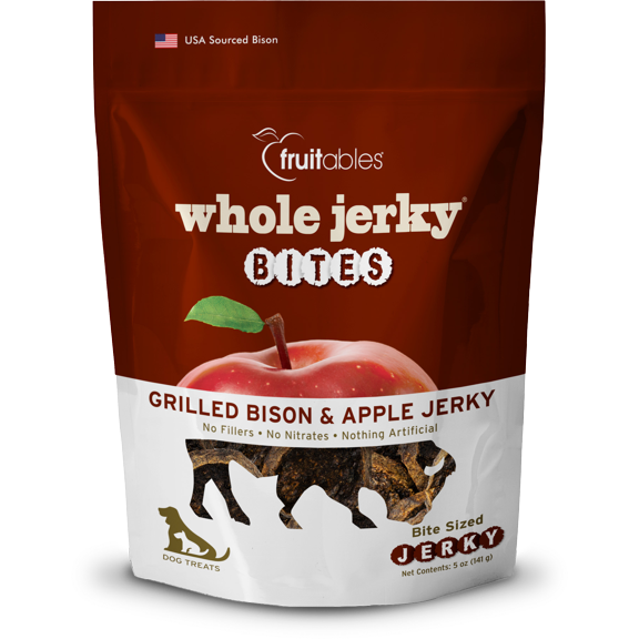 Fruitables Dog Treats – Whole Jerky Bites – Grilled Bison & Apple Dog Treats – Healthy Dog Treats – 5 Ounces