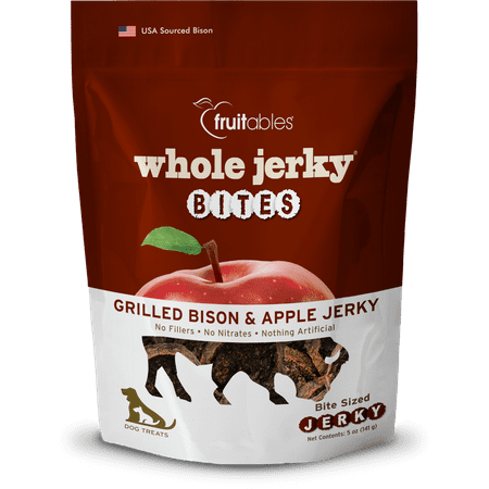 Fruitables Whole Jerky Bites – Grilled Bison & Apple – Dry Jerky Dog Treat – 5oz