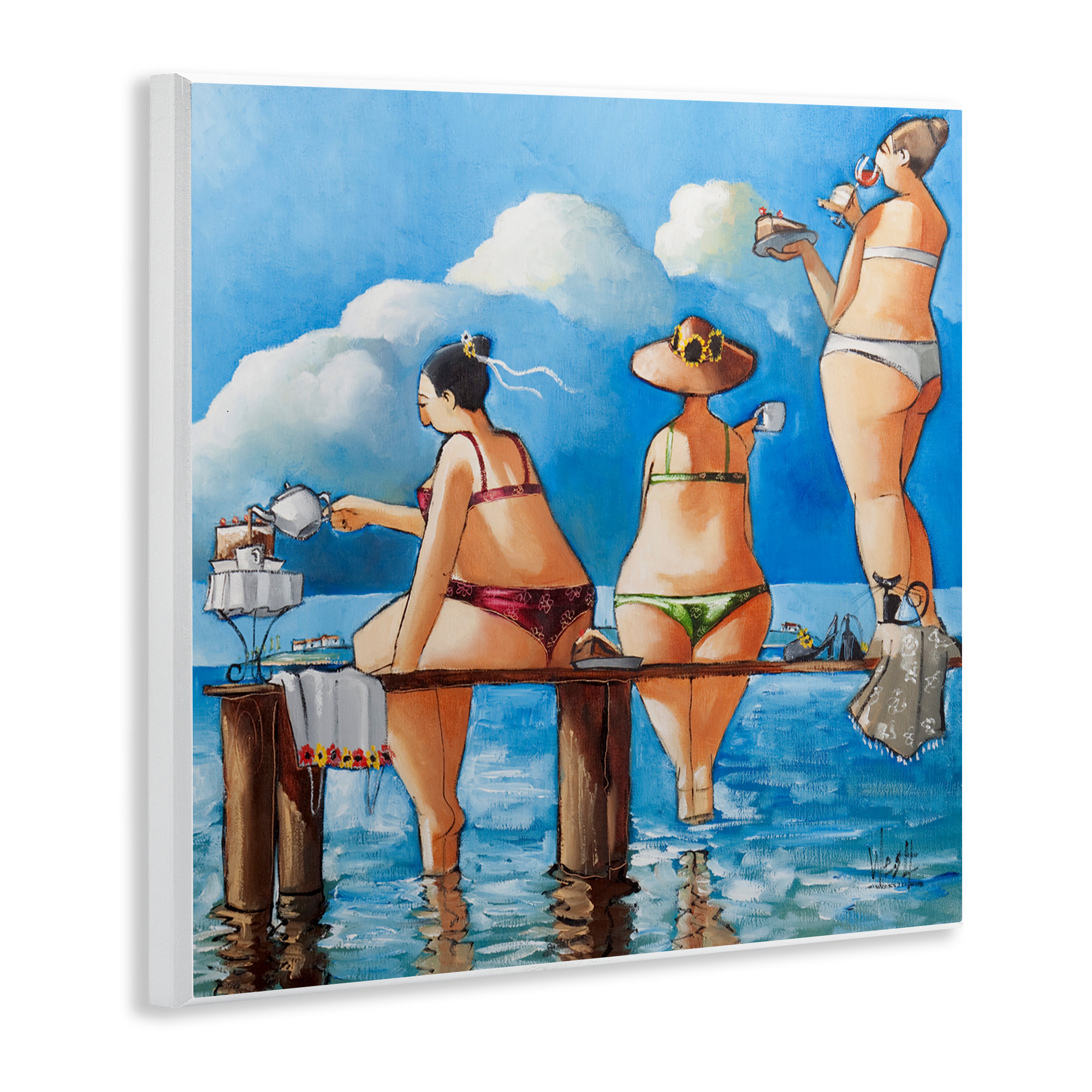 Tea Break On The Jetty Wall Plaque Art, design by Ronald West