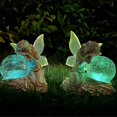 thumbnail image 3 of Adorno de resina de jardín de ángel de hadas solar, bola de cristal con luz LED, estatua pintada a mano para porche, patio, porche, decoración 1p, 3 of 4