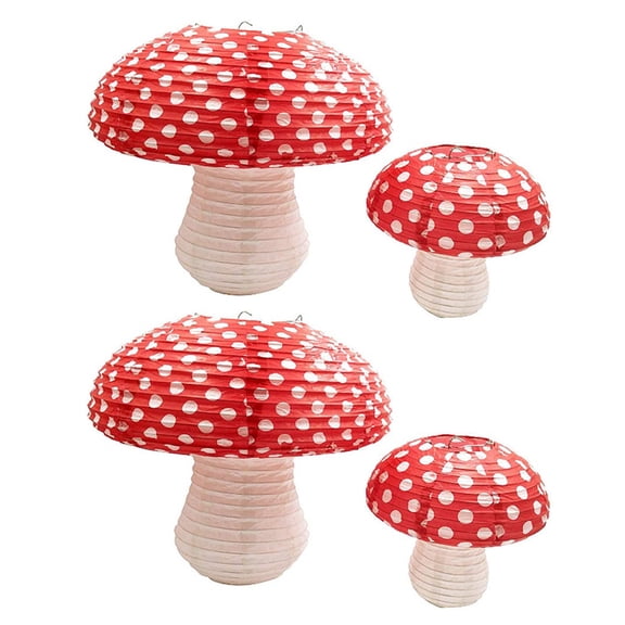 NIYANGLE 4Pcs Party Hanging Mushroom Lanterns Assorted Color Paper Lanterns for Festival and Garden Decor
