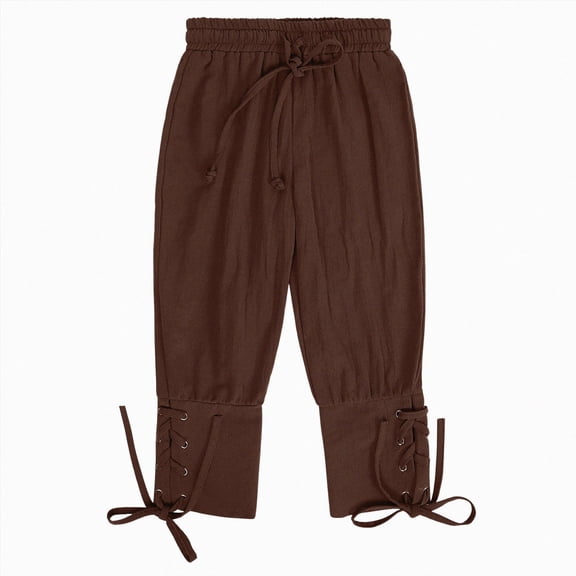KPOPLK Kids Boys Medieval Pirate Pants Elastic Waist Lace Up Cuff Cropped Trousers for Kids Halloween Trousers,Size 6-8Years