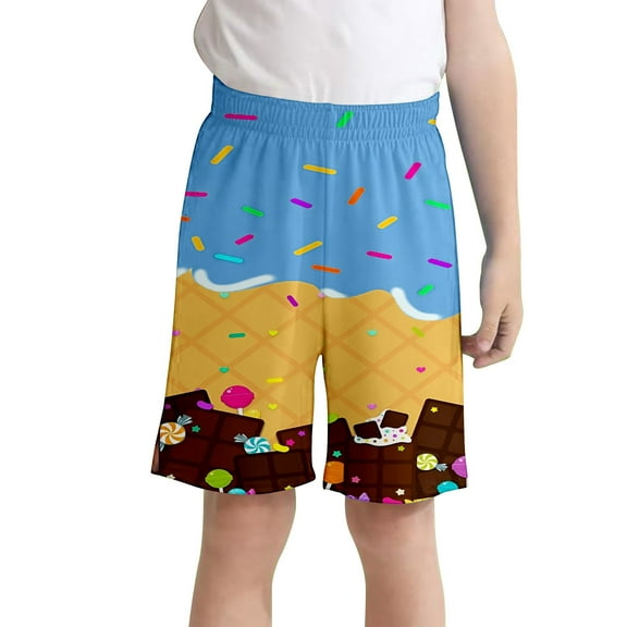 Gyexs Baseball Ice Cream Shorts Athletic Gym Shorts Boys Baseball Shorts Ice Cream Baseball Shorts with Pockets 2-14Y (Blue, 7-8 Years)