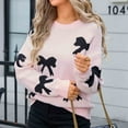 thumbnail image 2 of Bixock Women Fall and Winter Top,Women Sweater,Women's Casual Round Neck Long Sleeved Bow Print Loose Comfortable Pullover Sweater, 2 of 5