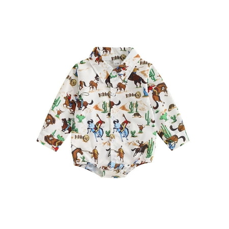 

Licupiee Baby Boy Romper Animal Print Long Sleeve Button Down Jumpsuit