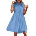 thumbnail image 1 of LOVZFMLL Robes d'Été pour Femmes Couleur Unie Mode Décontractée Col Montant Sans Manches Col Rond, 1 of 4