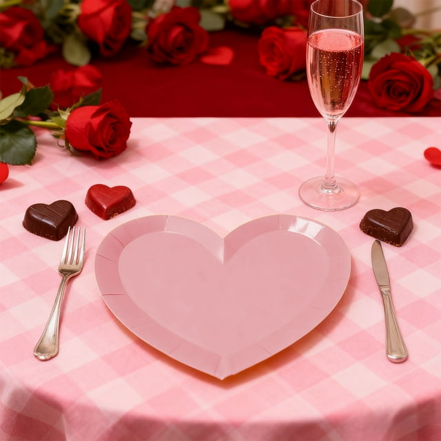 Uklsqma Heart-Shaped Disposable Paper Tray | Valentines Day Macaron Colored Paper Plate | Sturdy Leak-Proof Eco-Friendly Tableware | Romantic Party Decor for Weddings School Proms