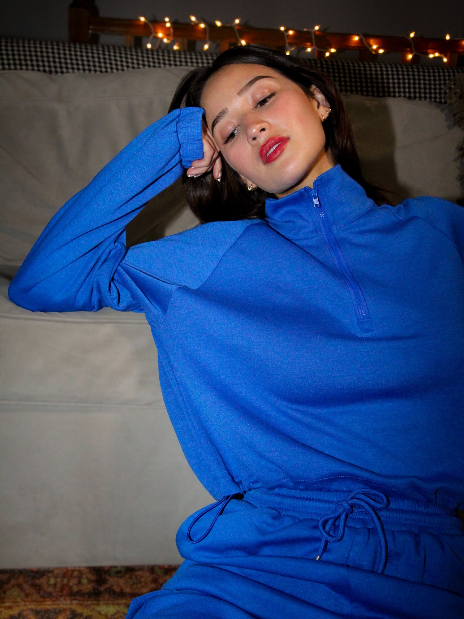 DARING DIVA 2Pcs Women's Stylish Half Zip Pullover Pants Set XS Royal Blue