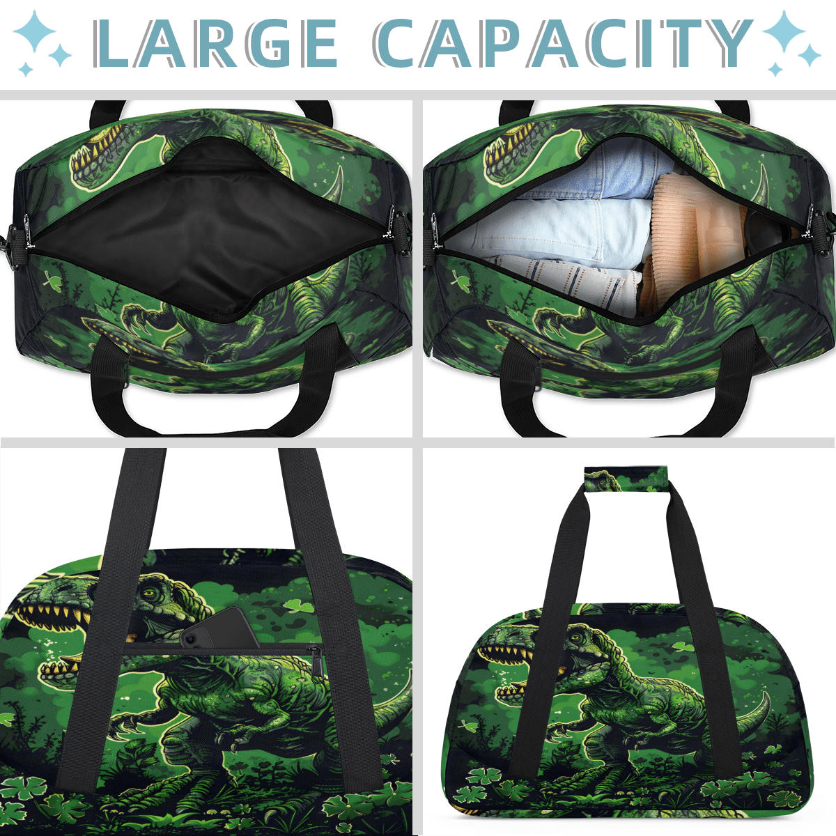 Herdesigns Dinosaur Animal Sports Duffle Bag for Women & Men, Gym Bag Dance Bag Overnight Bag Carry On Weekender Travel Bag