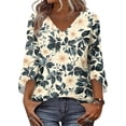 thumbnail image 6 of Iaqnaocc Shirts for Women Summer 3/4 Sleeve Dressy Casual Crew Neck T-Shirts Vintage Floral Print Tunic Tops Loose Fit Spring Day T Shirts Khaki L, 6 of 8