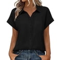 thumbnail image 5 of Womens Button Up Shirt with Pocket Lapel Short Sleeve Blouse V Neck Dressy Casual Summer Work Tops S-XXL (M, Black), 5 of 8