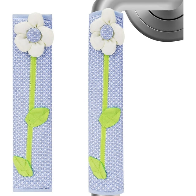 TOCCOOL Poignées d'Appareil Bleues - Gants de Réfrigérateur Antidérapants et Détachables, Manchons de Protection Résistants à la Chaleur pour Réfrigérateur et Micro-Ondes (2 Pcs, Polyester, 26.5 x 6 cm)