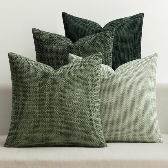 Lomyolo Set of 4 Chenille Pillow Covers - 18x18 Inch Soft Farmhouse Decor for Couch, Sofa, Bedroom Spring Summer Farmhouse Accent Boho Cushions Decor