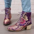 thumbnail image 6 of Mostsola Ankle Boots for Women Vintage Floral Embroidery Lace up Pointed Toe Heeled Booties, 6 of 8