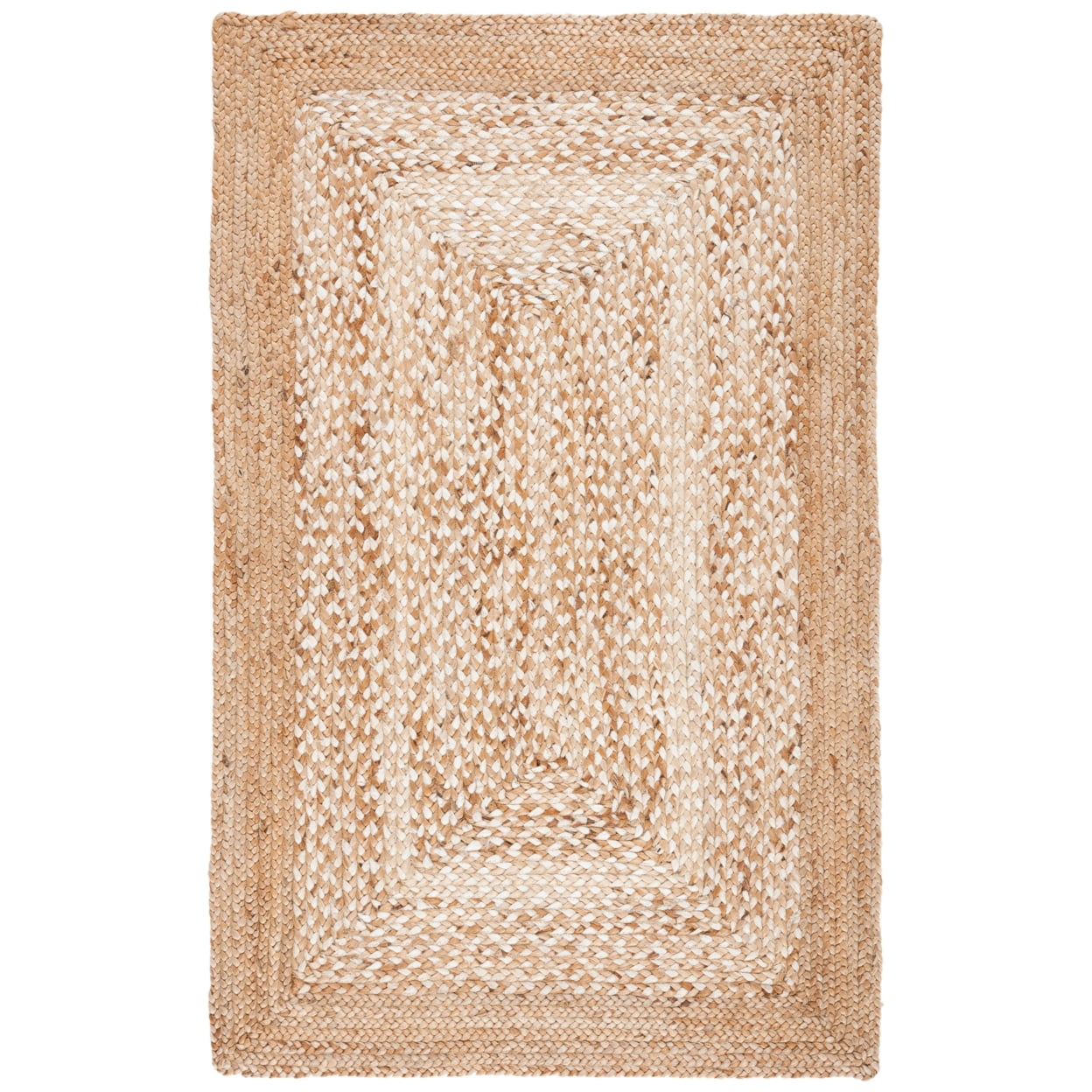 SAFAVIEH Natural Fiber Leo Geometric Braided Jute Area Rug, Natural/Ivory, 4' x 6'