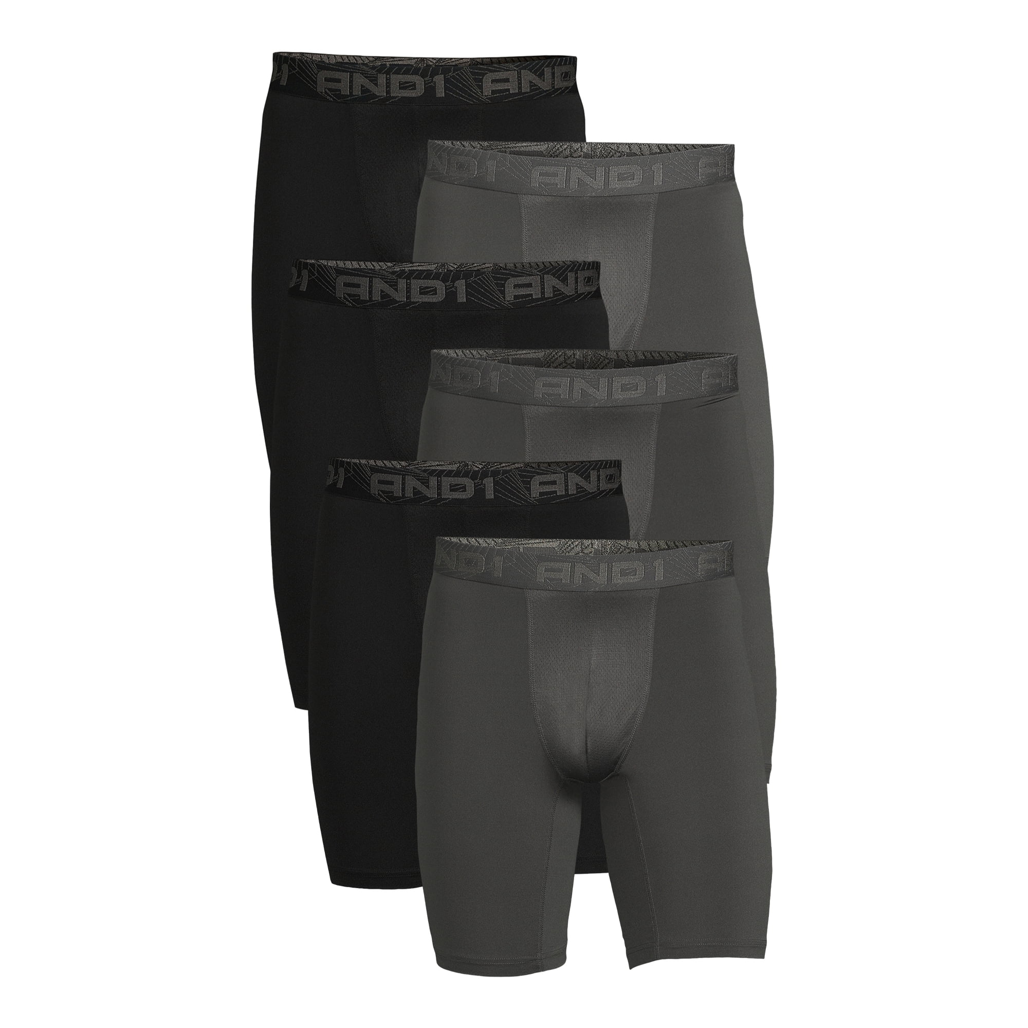 AND1 Men's Underwear Pro Platinum Boxer Briefs, 6 Pack, 9"
