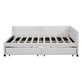 thumbnail image 3 of Linen Fabric Full Size Upholstered Bed Frame with 2 Storage Drawers Sofa Bed, Platform Bed Frame, Mid Century Bedframe, Wood Daybed, Wood Foundation(Beige, Full), 3 of 9