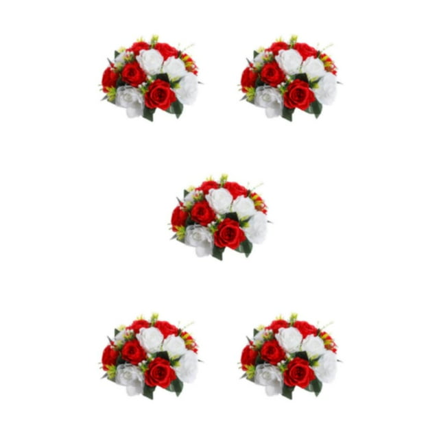 Ruiboury Exquisite And Elegant Fake Flower Ball Arrangement Bouquet For Beautiful Home Decor Rose Props red 5Set