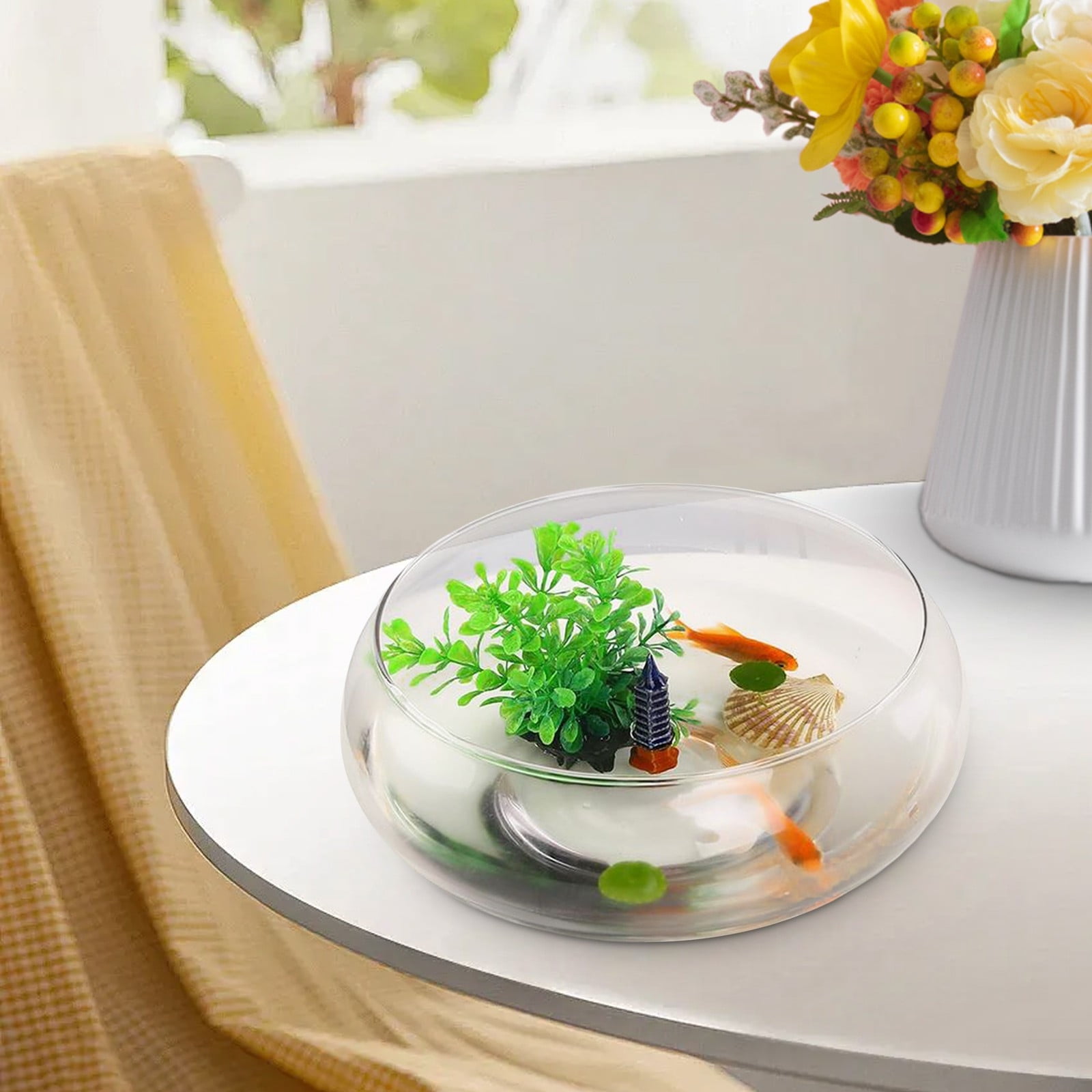 Hydroponic Glass Fish Tank, Large Turtle Bowl Vase, Transparent Water Vessel for Aquatic Plants, Copper Coin Grass Pot, Narcissus Planter