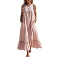 thumbnail image 3 of VBVC Women's Striped Ruffle Trim Sleeveless Maxi Dress , Summer Casual Beach Loose Dress For Women , Ladies' Vacation Long Dress with Pockets,Pink,S-3XL, 3 of 6