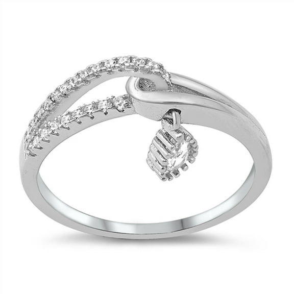 White Cubic Zirconia Dangling Teardrop .925 Sterling Silver Band Jewelry Female Male Unisex Size 8