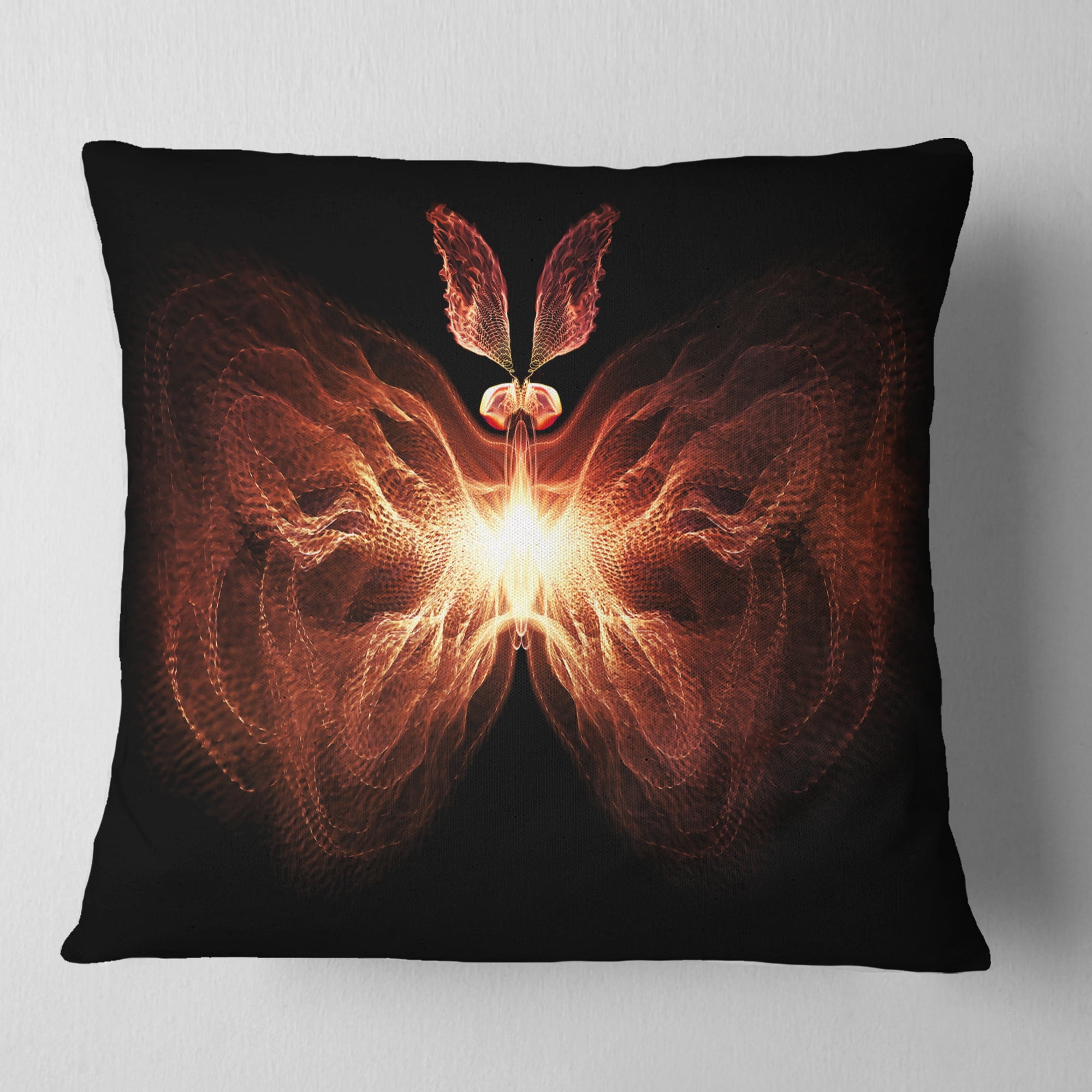 Designart Fire in Middle Fractal Butterfly - Abstract Throw Pillow - 16x16