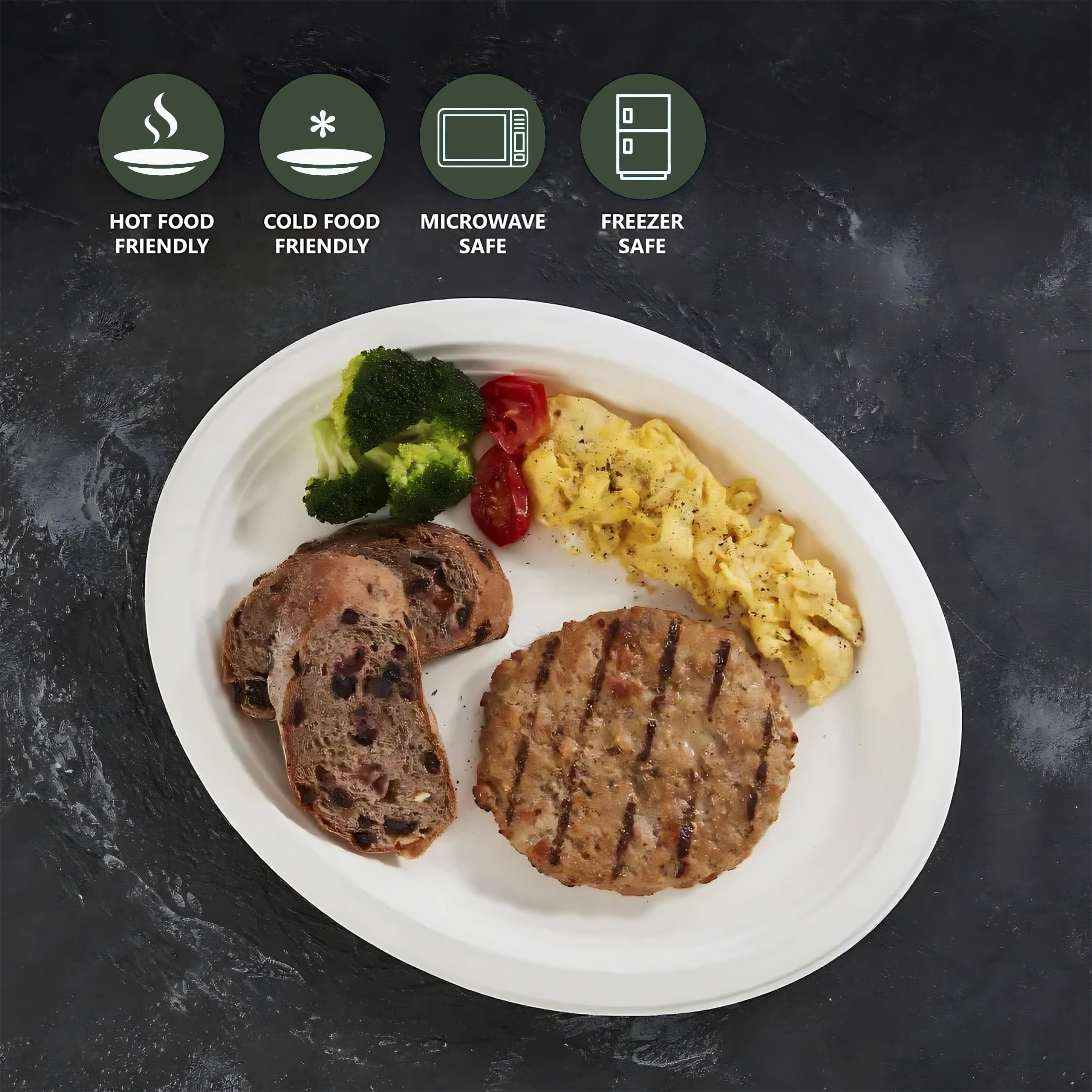FPN Disposable Oval Plates, Small, 125-Pack, Compostable, Microwave-Freezer Safe for Parties & Events