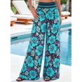 thumbnail image 5 of Wide Leg Pants Woman Summer Smocked Waist Floral Pant Wear Spring Beach Vacation Clothes for Women Black & Blue M, 5 of 8