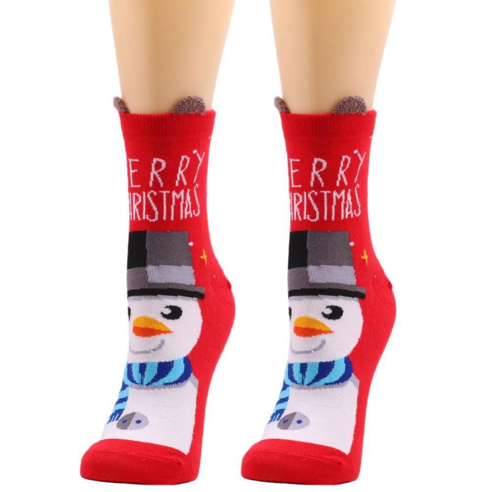 Fashion Women Girls Print Cartoon Snowman Sheep Warm Winter Mid Tube Cute Socks