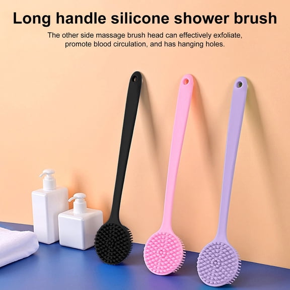 Silicone Back Scrubber for Shower - Double-Sided Bath Brush with Extra-Long Handle,Exfoliating Body Brush for Bathing and Skincare