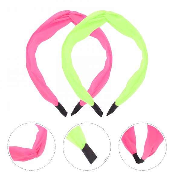 TUWAFE 2pcs Neon Headband Accessories Hairbands Women Fluorescent Knot Parties Daily