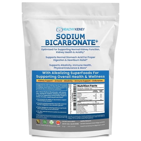 Healthy Kidney Sodium Bicarbonate+, Alkaline Supplement For Alkalinity, Support Kidneys & Stomach Acid Neutralizer with Alkaline Superfoods. Sodium Bicarbonate Powder Kidney Immune, 1 lb.