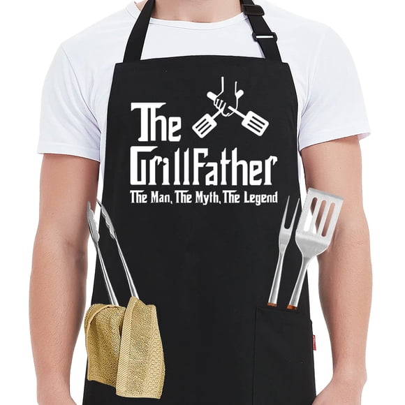 Kaidouma Delantales Divertidos Para Parrilla Para Hombres - The Grillfather - Delantal Divertido Para Cocinar A La Parrilla Con 2 Bolsillos - Cumpleaños Día Del Padre Regalos De Navidad Para Papá Padr