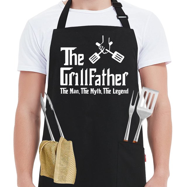 Kaidouma Delantales Divertidos Para Parrilla Para Hombres - The Grillfather - Delantal Divertido Para Cocinar A La Parrilla Con 2 Bolsillos - Cumpleaños Día Del Padre Regalos De Navidad Para Papá Padr