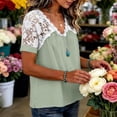 thumbnail image 4 of Fewfanhot Womens Tops Trendy Lace Basic V-Neck T-Shirts Short Sleeve Loose Fitting Tunic Tank Tops, 4 of 7