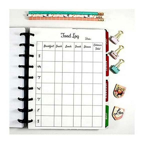 Food Log Inserts for 9 Disc Happy Planners