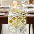 thumbnail image 3 of Yellow Morocco 120 Inch Table Runner, Retro Grey Foil Painting Grunge Tribal Farmhouse Dresser Scarf Cotton & Linen Tablerunner for Dining/Kitchen Island/Holiday Party Décor 13" x 120", 3 of 9