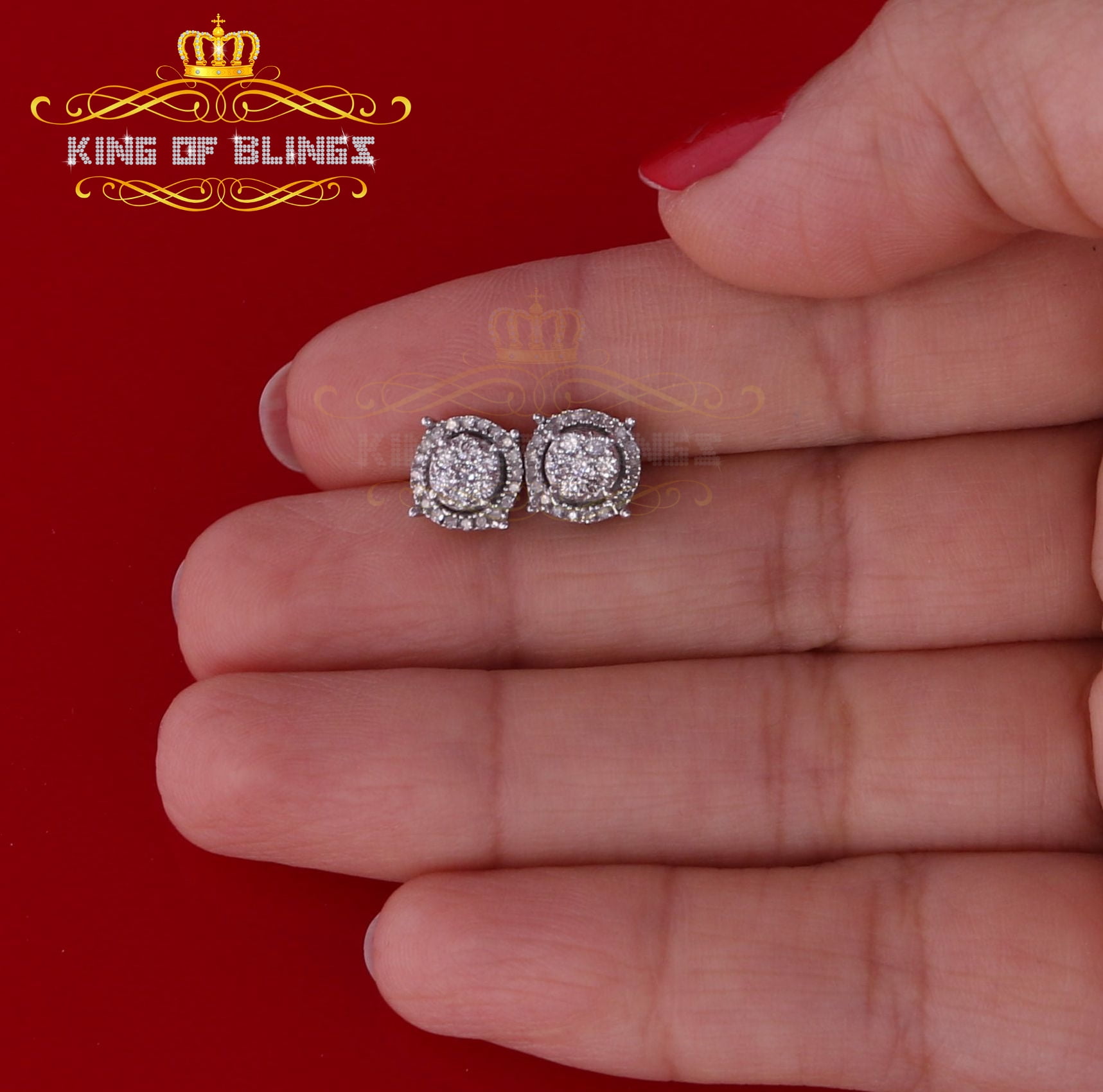 King of Bling's 925 Sterling Silver 0.35ct Diamond For Women's/ Men's White Stud Round Earrings