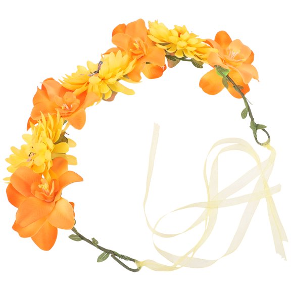 DECOMELODY Flower Wreath Headband Orange Cloth Polyester 1Pcs 9.8x9.8in