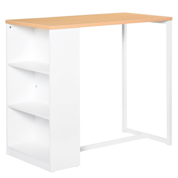 Modern Bar Table with 3 Storage Shelves, White and Wood MDF & Steel High Bistro Table for Kitchen, Dining Room or Cafe, 45.25 x 21.75 x 39.25 in, Heavy Duty Support