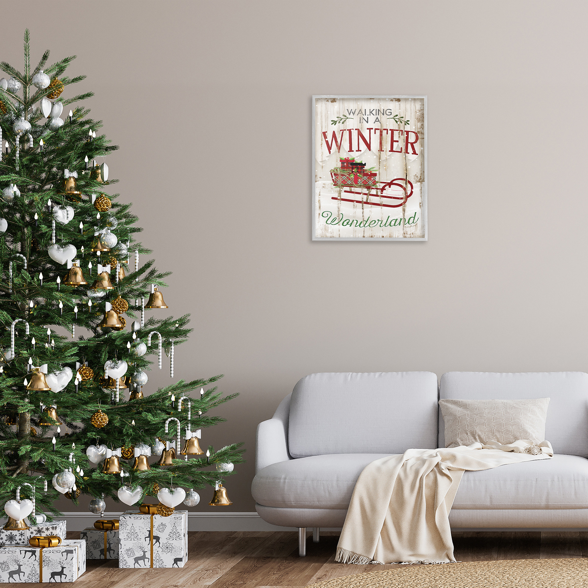 Stupell Industries Rustic Winter Wonderland Sleigh Holiday Painting Gray Framed Art Print Wall Art, 24 x 30