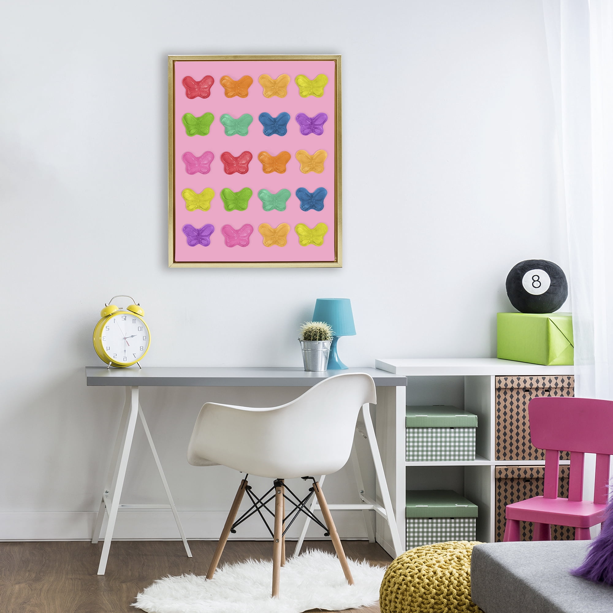 Stupell Industries Colorful Butterflies on Pink Gold Framed Floater Canvas Wall Art, design by LISH Creative