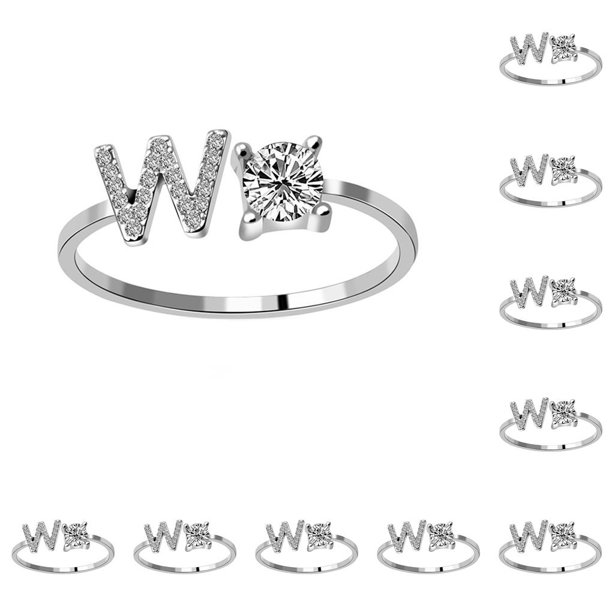 Jumpingount Anillo abierto con letras mayúsculas, anillos de compromiso reutilizables, joyería decorativa para interiores y exteriores, regalos Letra W 10Conjunto
