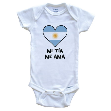

My Aunt Loves Me Spanish Language Argentina Flag Heart Baby Bodysuit - Mi tía me ama 3-6 Months White
