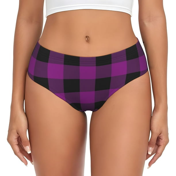 Fotbe Purple Black Plaid Calzones Estampados para Mujer – Ropa Interior de Algodón, Cómoda, Suave y Elástica-Small