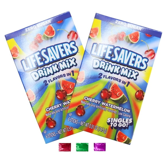 Lifesavers Cherry Watermelon Zero Sugar Drink Mix Sticks, 12 Total Servings 2 Boxes, On-the-Go Hydration with Snoep in Beperkte Oplage