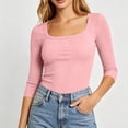 thumbnail image 4 of jjayotai 3/4 Length Sleeve Womens Tops Scoop Neck Shirts Casual Slim Fitted Rib Knit Tops Summer Fall Basic Business Work Tee, 4 of 6