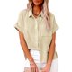 thumbnail image 1 of Camisa Blusa básica de mujer Algodón Lino Blusa de verano Top Casual Color sólido Traje diario Ygjytge Beige T XL para Mujer, 1 of 9